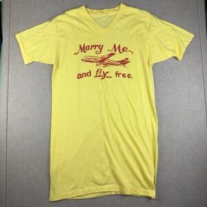 Vintage Shirt Men Small Yellow Single Stitch Marry Me‎ Fly Free Airplane Tee USA